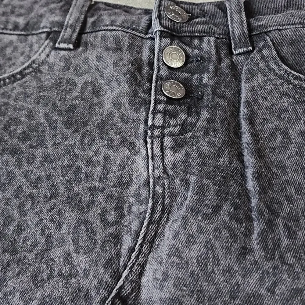 Justice Black/Gray Animal Print Denim Skirt, NWT
